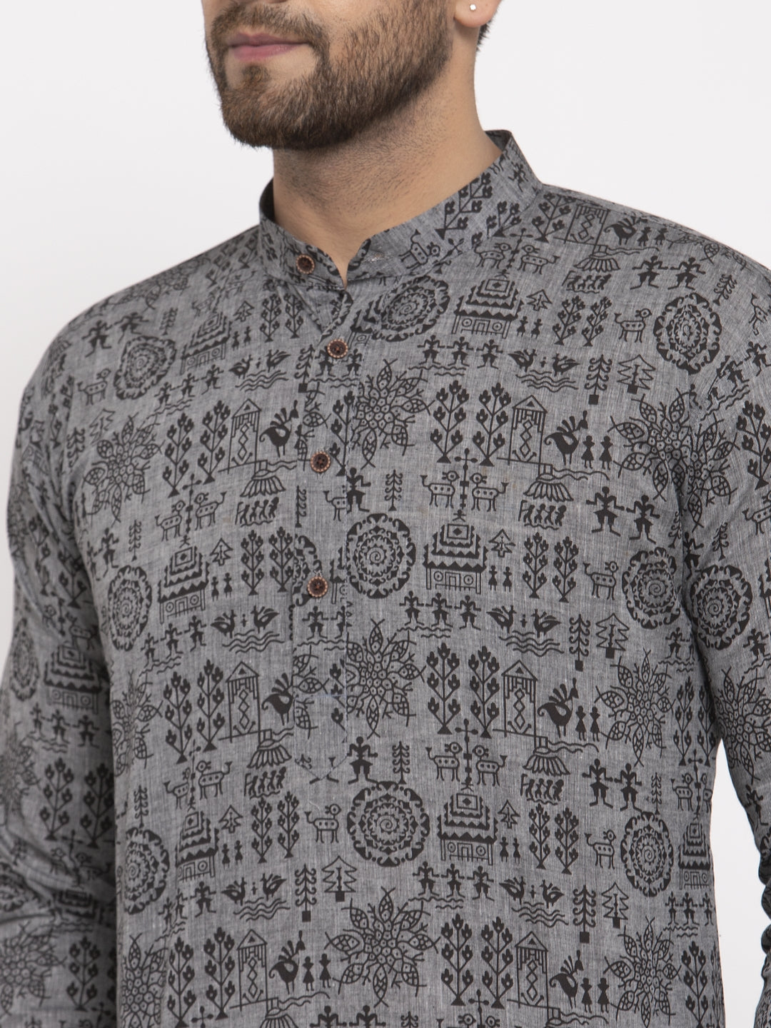 Jompers Men Grey Printed Straight Kurta | Grocsy