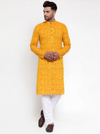 Jompers Men Mustard Printed Straight Kurta | Grocsy