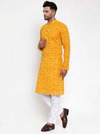 Jompers Men Mustard Printed Straight Kurta | Grocsy