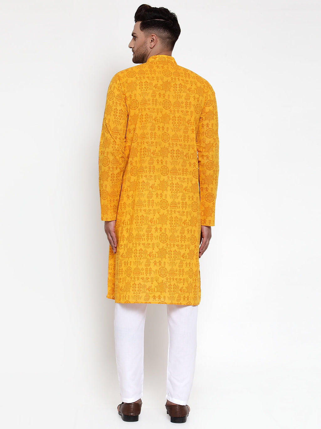 Jompers Men Mustard Printed Straight Kurta | Grocsy