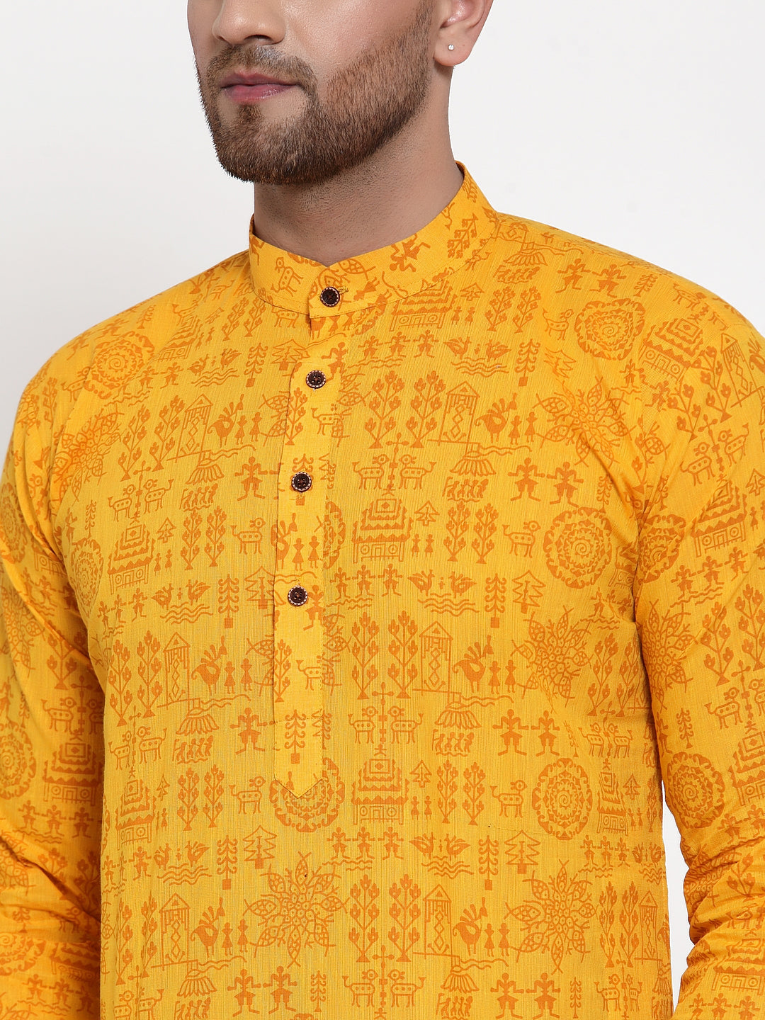Jompers Men Mustard Printed Straight Kurta | Grocsy