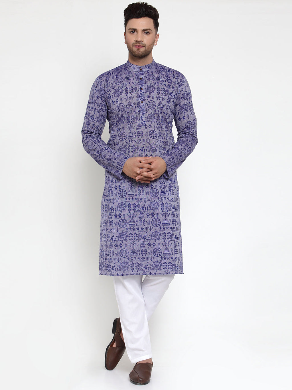 Jompers Men Purple Printed Straight Kurta | Grocsy