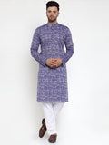 Jompers Men Purple Printed Straight Kurta | Grocsy
