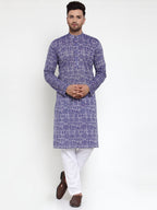 Jompers Men Purple Printed Straight Kurta | Grocsy