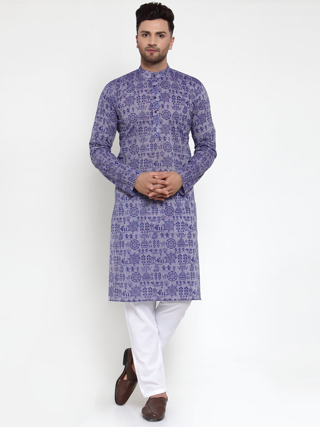 Jompers Men Purple Printed Straight Kurta | Grocsy