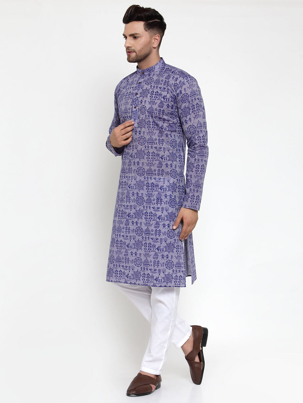 Jompers Men Purple Printed Straight Kurta | Grocsy