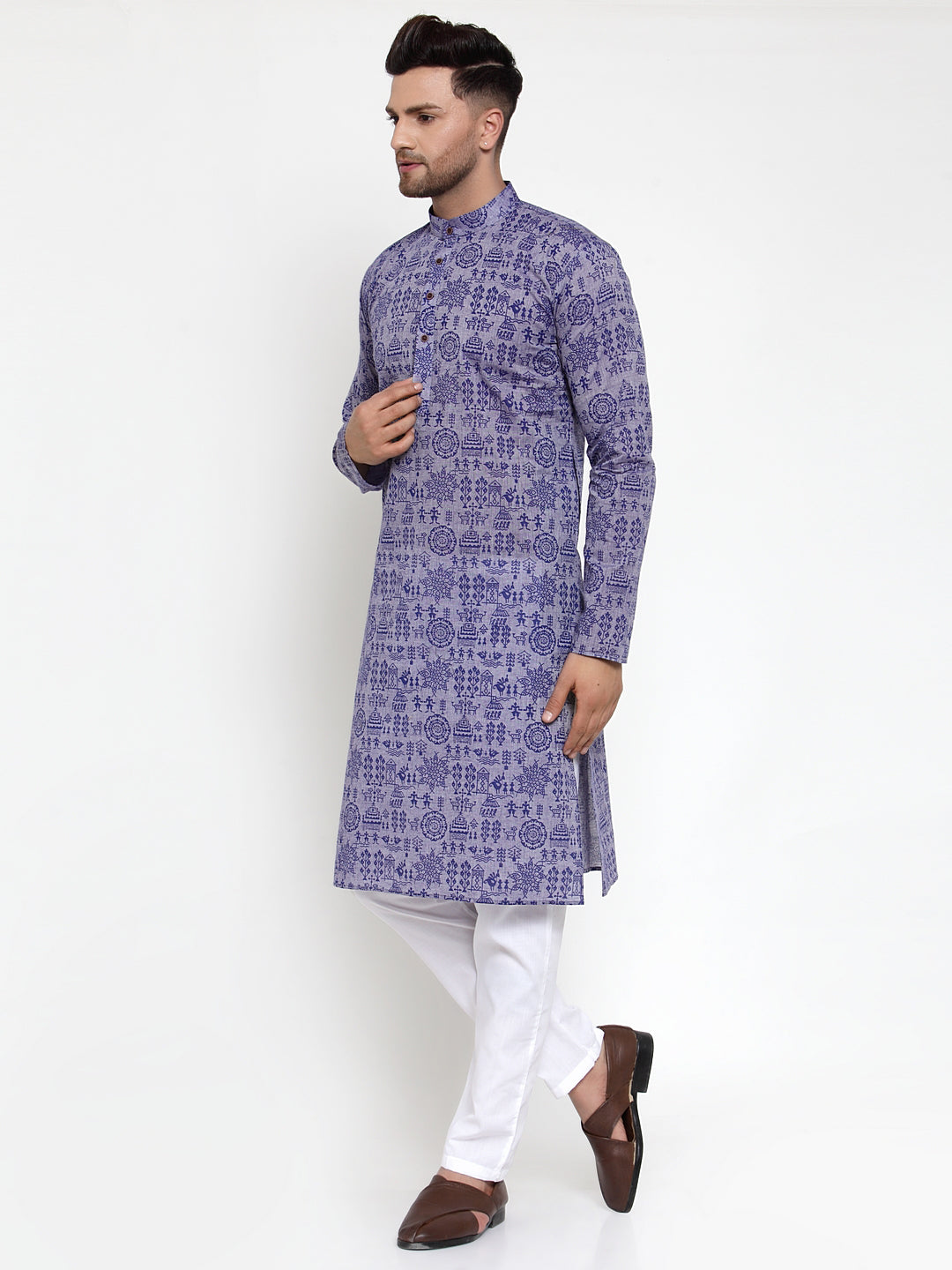 Jompers Men Purple Printed Straight Kurta | Grocsy