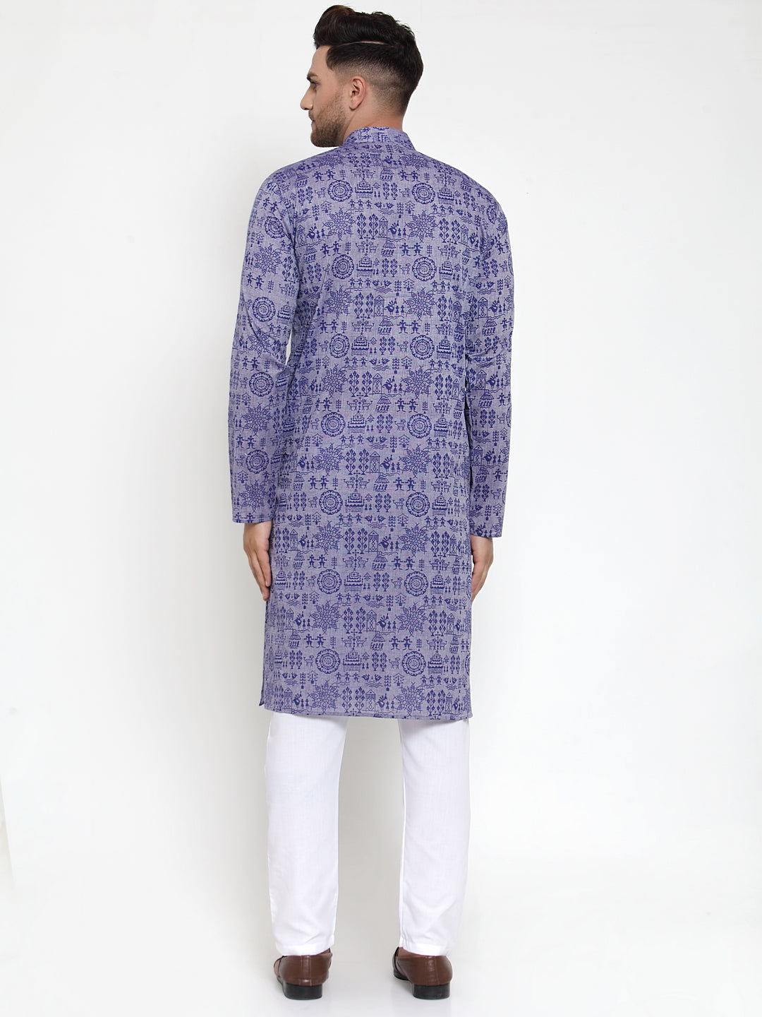 Jompers Men Purple Printed Straight Kurta | Grocsy
