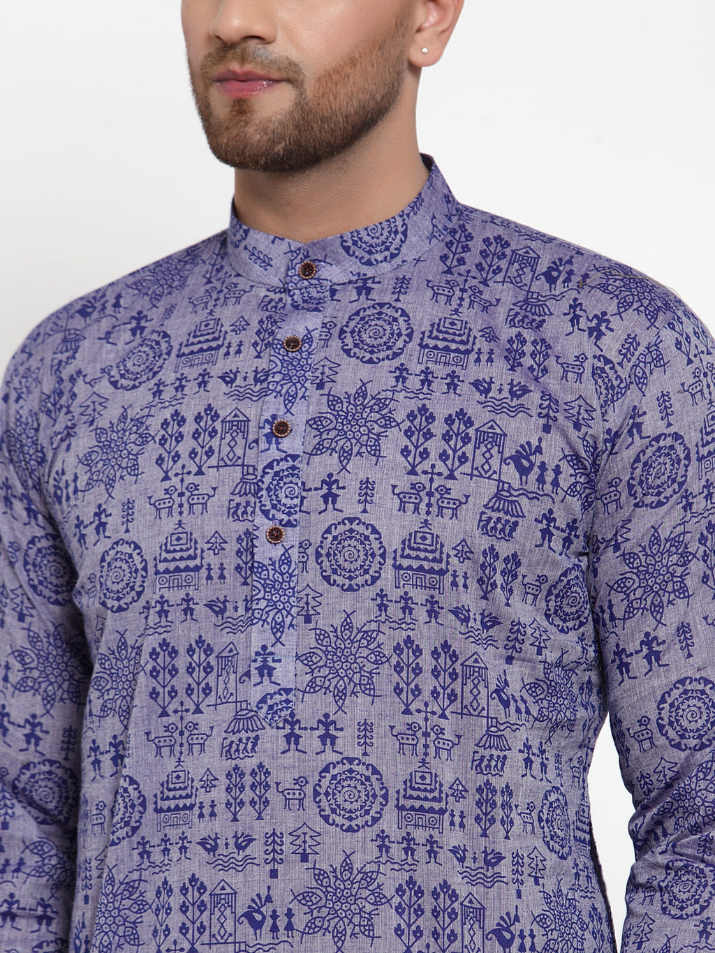 Jompers Men Purple Printed Straight Kurta | Grocsy