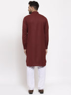 Jompers Men Maroon Solid Kurta with White Pyjamas | Grocsy