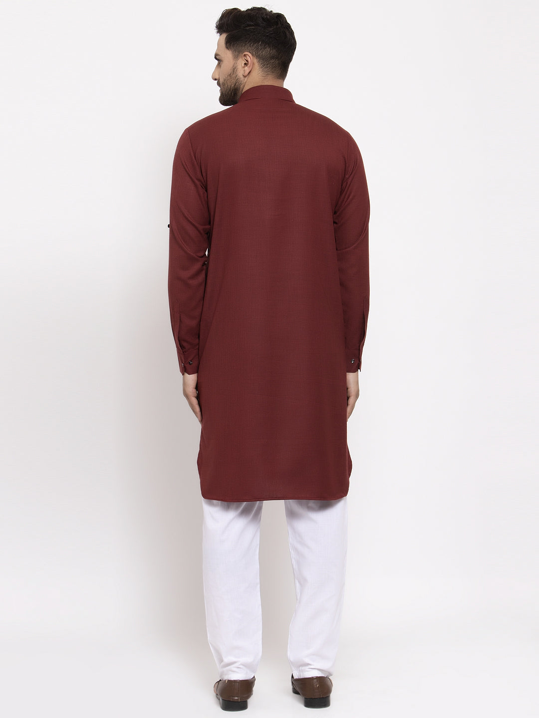 Jompers Men Maroon Solid Kurta with White Pyjamas | Grocsy