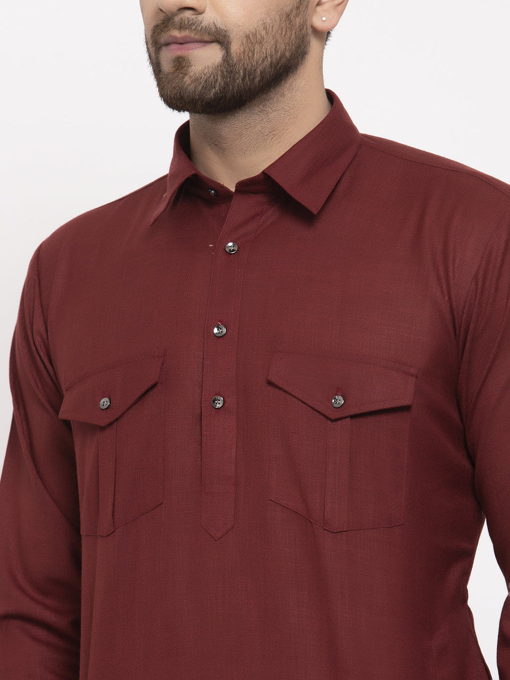 Jompers Men Maroon Solid Kurta with White Pyjamas | Grocsy