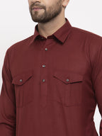 Jompers Men Maroon Solid Kurta with White Pyjamas | Grocsy