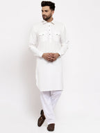 Jompers Men Off-White Solid Kurta with Pyjamas | Grocsy