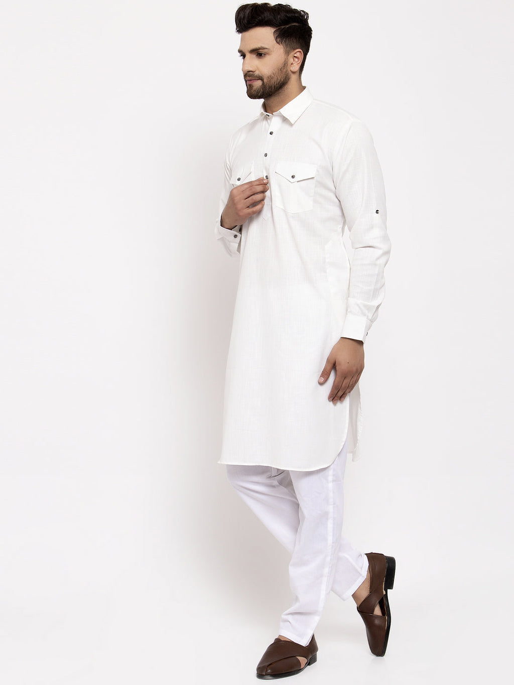 Jompers Men Off-White Solid Kurta with Pyjamas | Grocsy