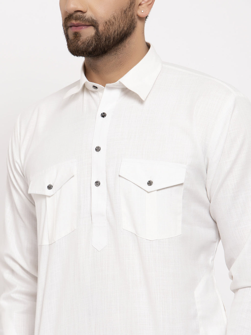 Jompers Men Off-White Solid Kurta with Pyjamas | Grocsy