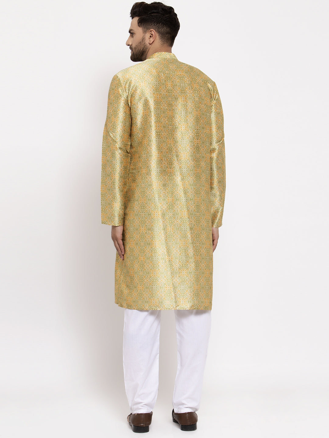 Jompers Men Green & Gold-Toned Woven Design Kurta with Pyjamas | Grocsy