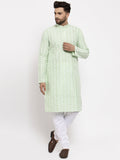 Jompers Men Mint Green Embroidered Kurta with Pyjamas | Grocsy