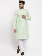 Jompers Men Mint Green Embroidered Kurta with Pyjamas | Grocsy