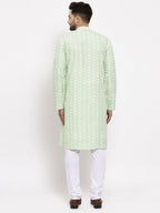 Jompers Men Mint Green Embroidered Kurta with Pyjamas | Grocsy