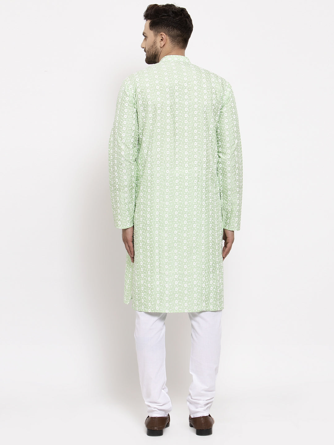 Jompers Men Mint Green Embroidered Kurta with Pyjamas | Grocsy