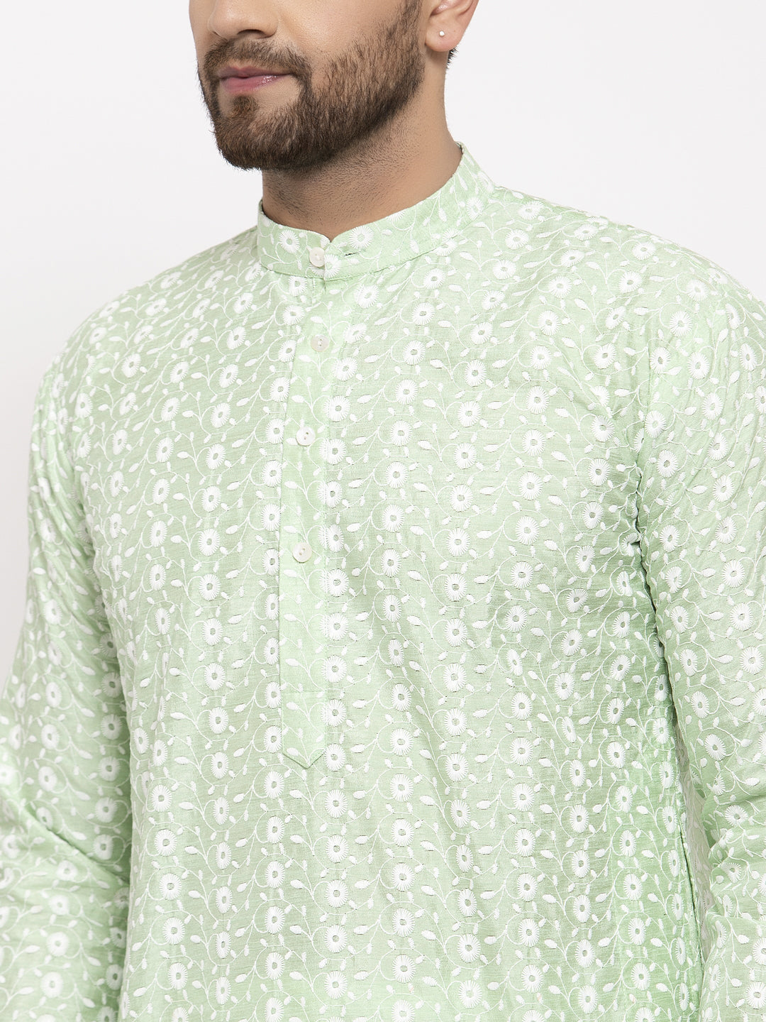 Jompers Men Mint Green Embroidered Kurta with Pyjamas | Grocsy