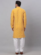 Jompers Men's Mustard Embroidered Kurta with Pyjamas | Grocsy