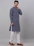 Jompers Men's Emroidered Kurta Payjama Sets - Navy Blue | Grocsy