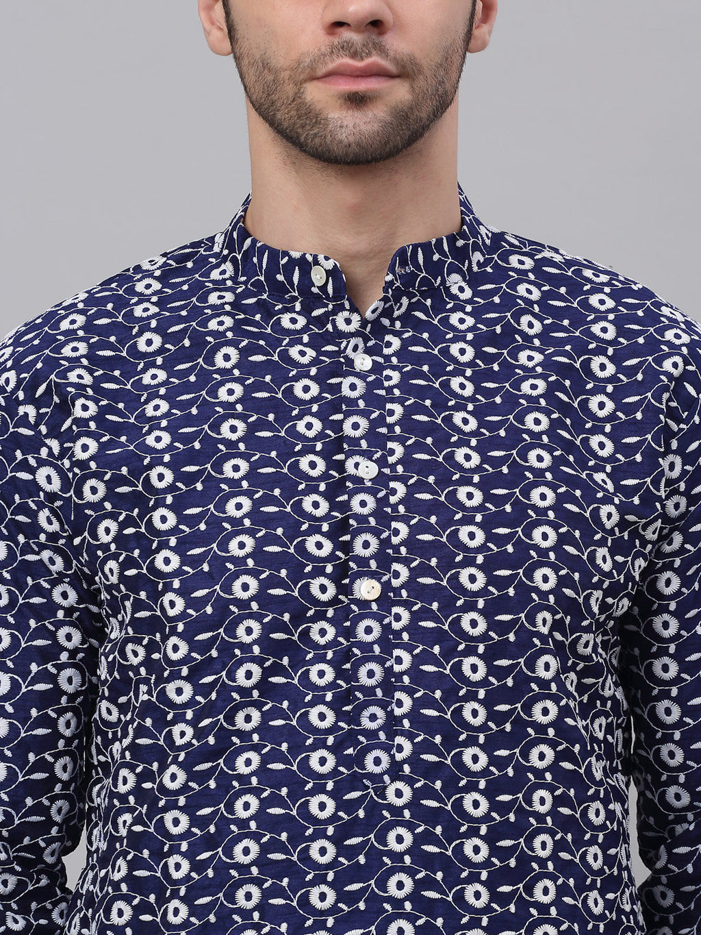 Jompers Men's Emroidered Kurta Payjama Sets - Navy Blue | Grocsy