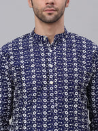 Jompers Men's Emroidered Kurta Payjama Sets - Navy Blue | Grocsy