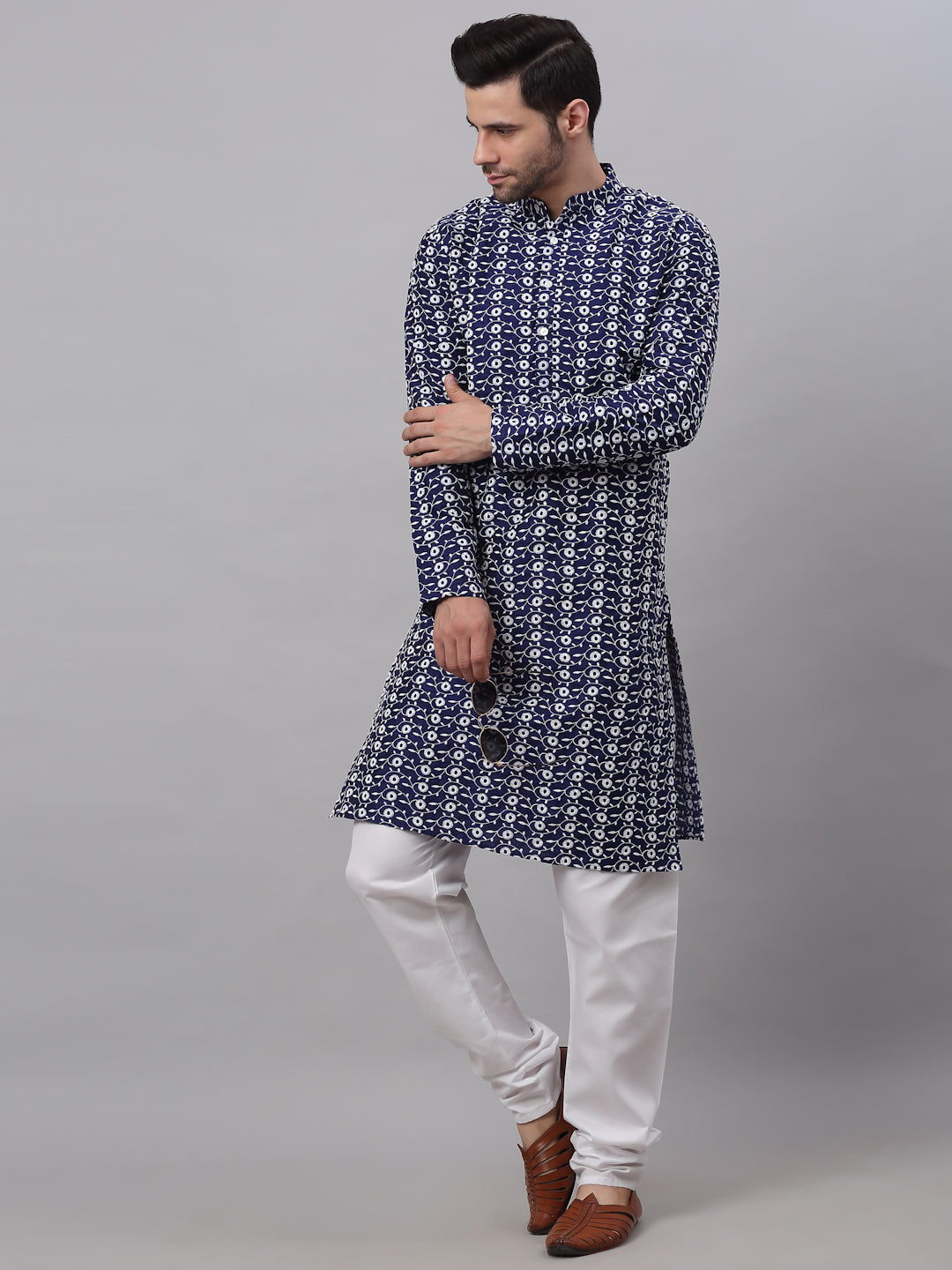 Jompers Men's Emroidered Kurta Payjama Sets - Navy Blue | Grocsy