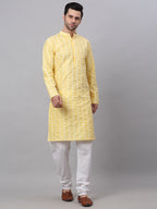 Jompers Men's Emroidered Kurta Payjama Sets - Yellow | Grocsy