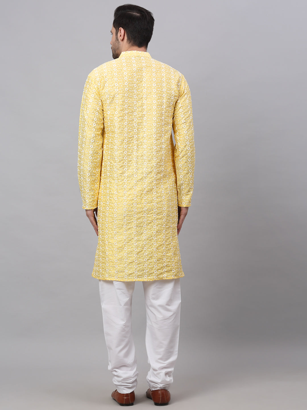 Jompers Men's Emroidered Kurta Payjama Sets - Yellow | Grocsy
