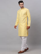 Jompers Men's Emroidered Kurta Payjama Sets - Yellow | Grocsy