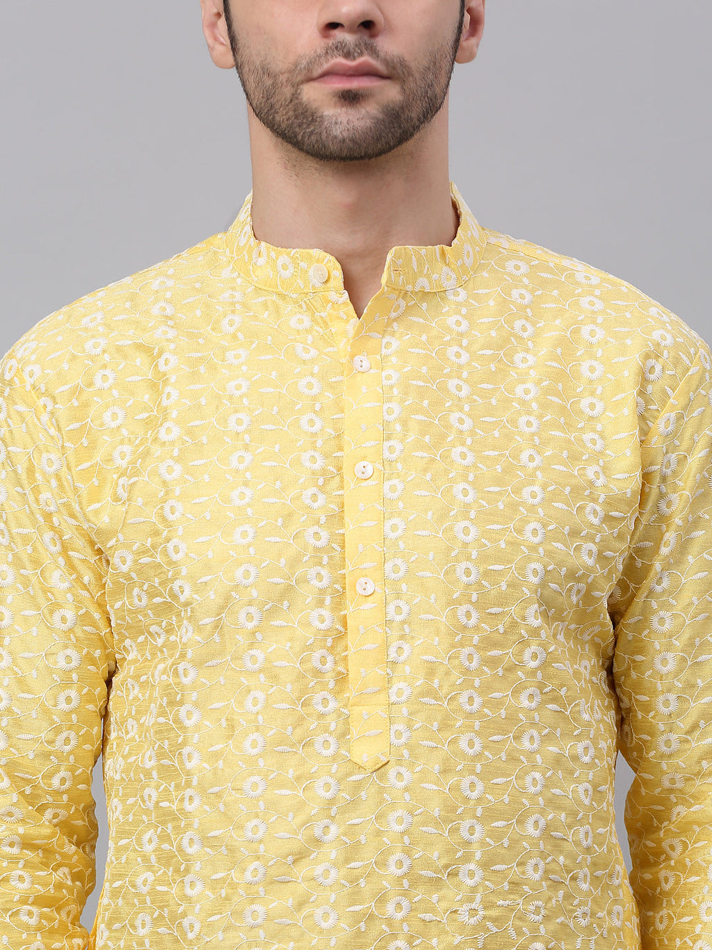 Jompers Men's Emroidered Kurta Payjama Sets - Yellow | Grocsy