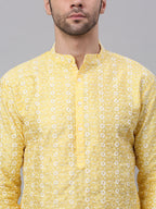 Jompers Men's Emroidered Kurta Payjama Sets - Yellow | Grocsy