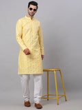 Jompers Men's Emroidered Kurta Payjama Sets - Yellow | Grocsy