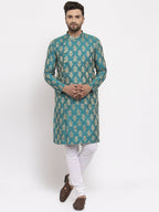Jompers Men Green Jacquard Kurta with Churidar | Grocsy