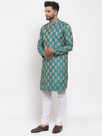 Jompers Men Green Jacquard Kurta with Churidar | Grocsy