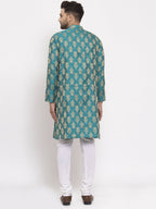 Jompers Men Green Jacquard Kurta with Churidar | Grocsy