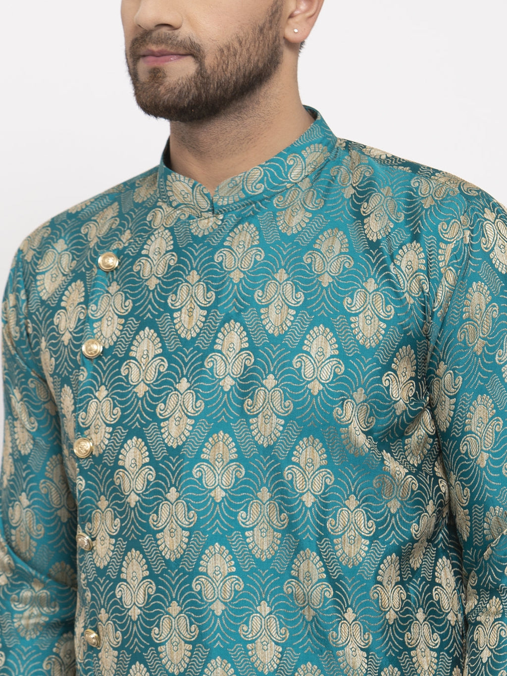 Jompers Men Green Jacquard Kurta with Churidar | Grocsy