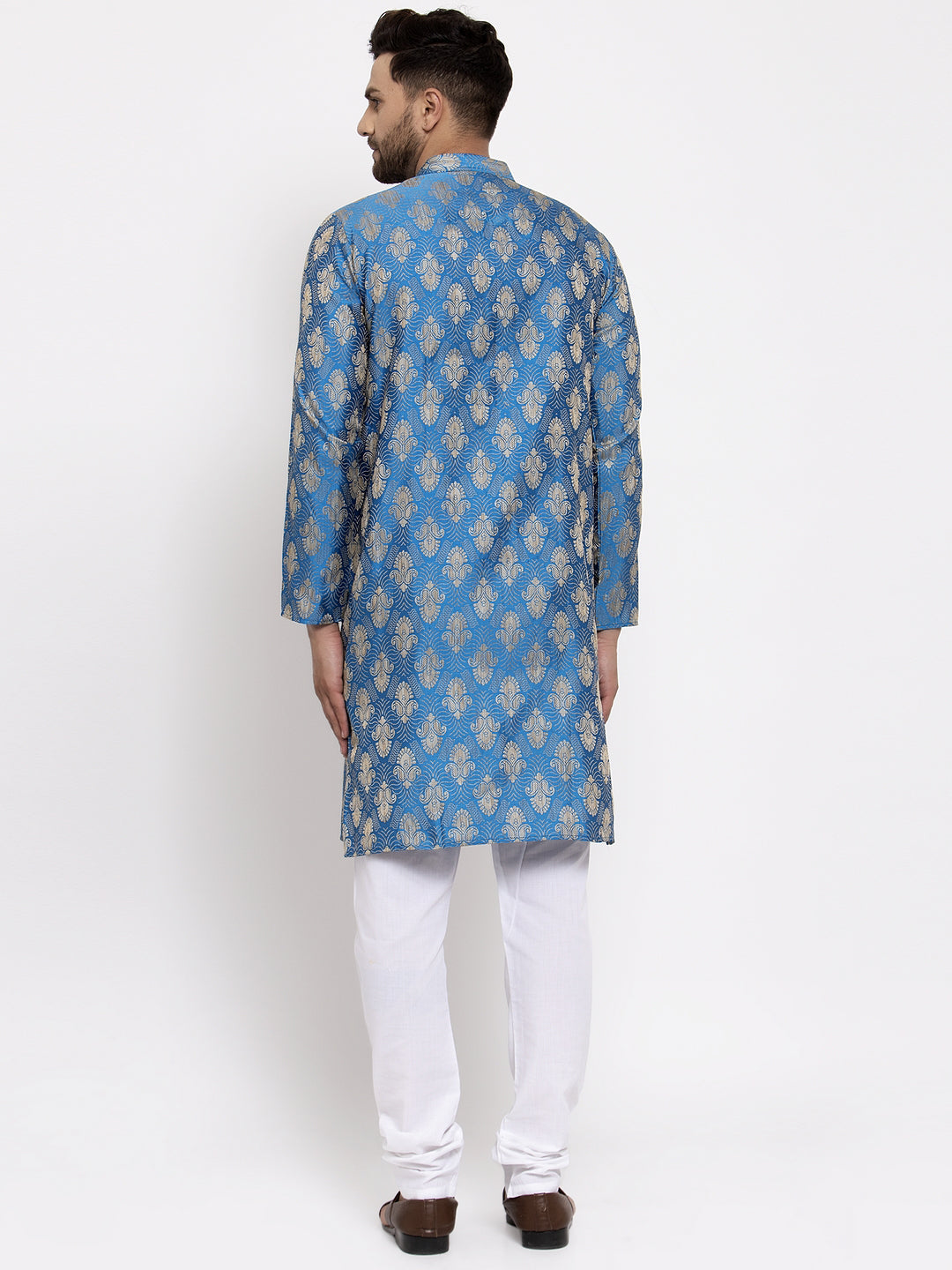 Jompers Men Blue Jacquard Kurta with Churidar | Grocsy