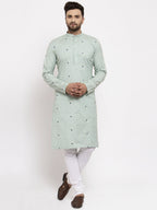 Jompers Men's Beautiful Green Printed Cotton Kurta Payjama Sets | Grocsy