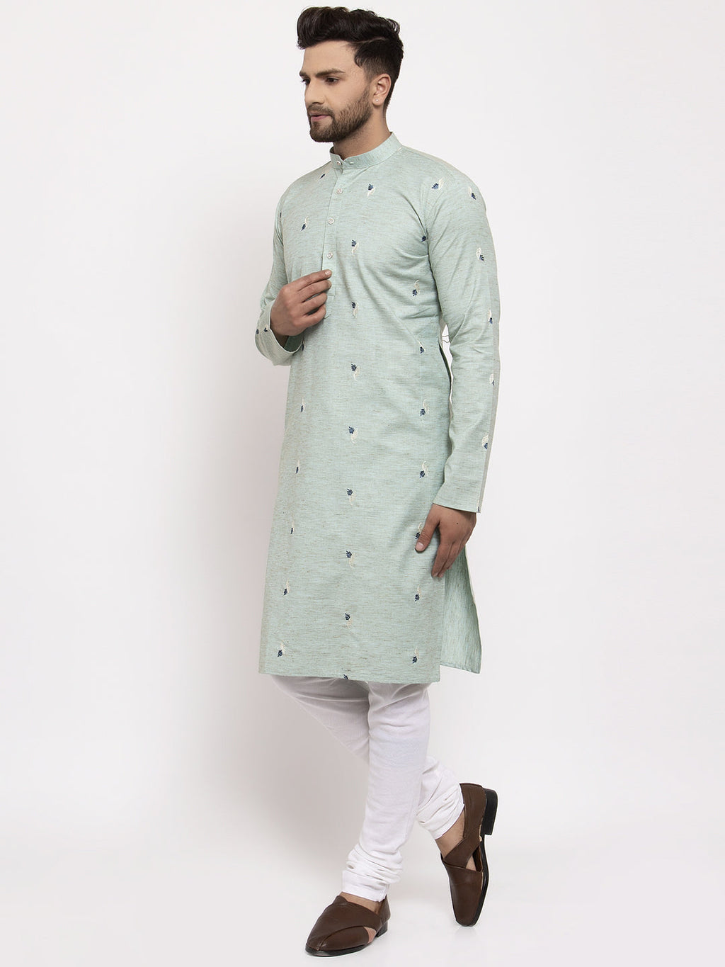 Jompers Men's Beautiful Green Printed Cotton Kurta Payjama Sets | Grocsy