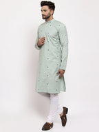 Jompers Men's Beautiful Green Printed Cotton Kurta Payjama Sets | Grocsy