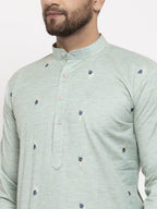 Jompers Men's Beautiful Green Printed Cotton Kurta Payjama Sets | Grocsy