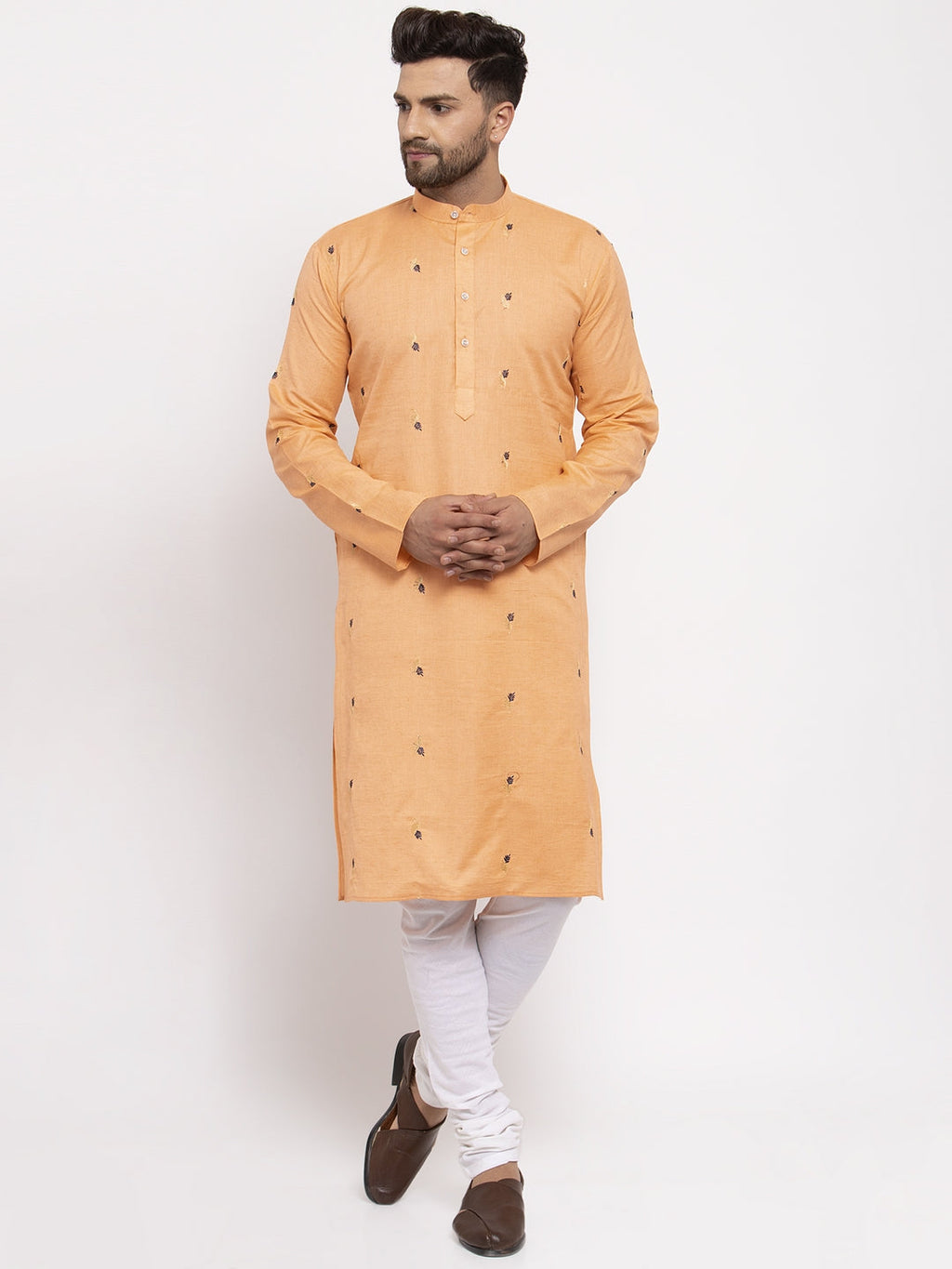 Jompers Men's Orange Printed Cotton Kurta Payjama Sets | Grocsy