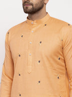 Jompers Men's Orange Printed Cotton Kurta Payjama Sets | Grocsy