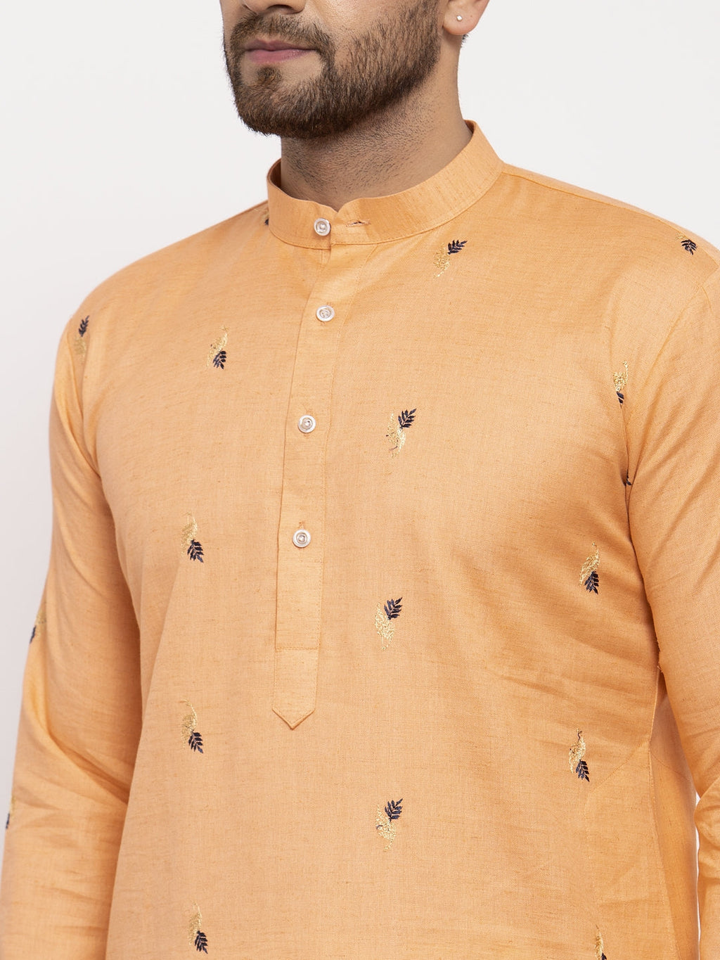 Jompers Men's Orange Printed Cotton Kurta Only | Grocsy