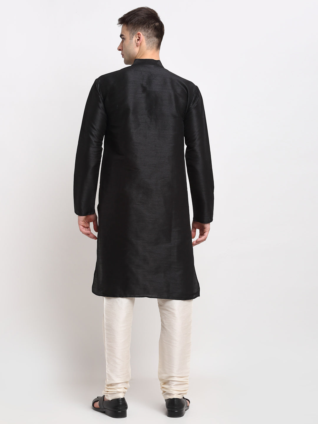 Jompers Men's Black Solid Dupion Silk Kurta Only | Grocsy